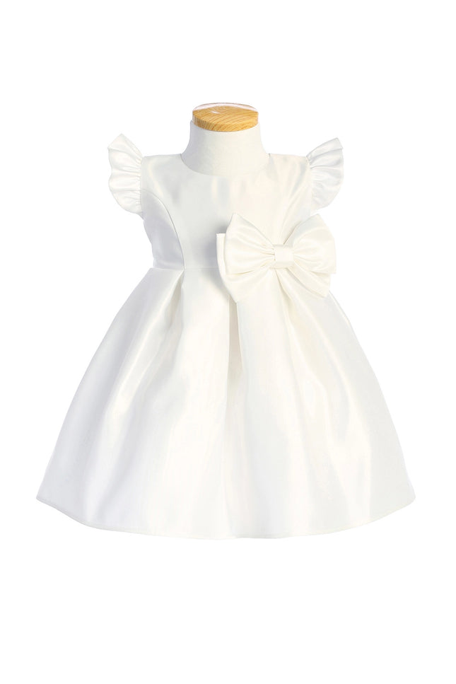 Satin pleated flutter sleeve with bow detail.-sweet kids-6 Months-Urbanheer
