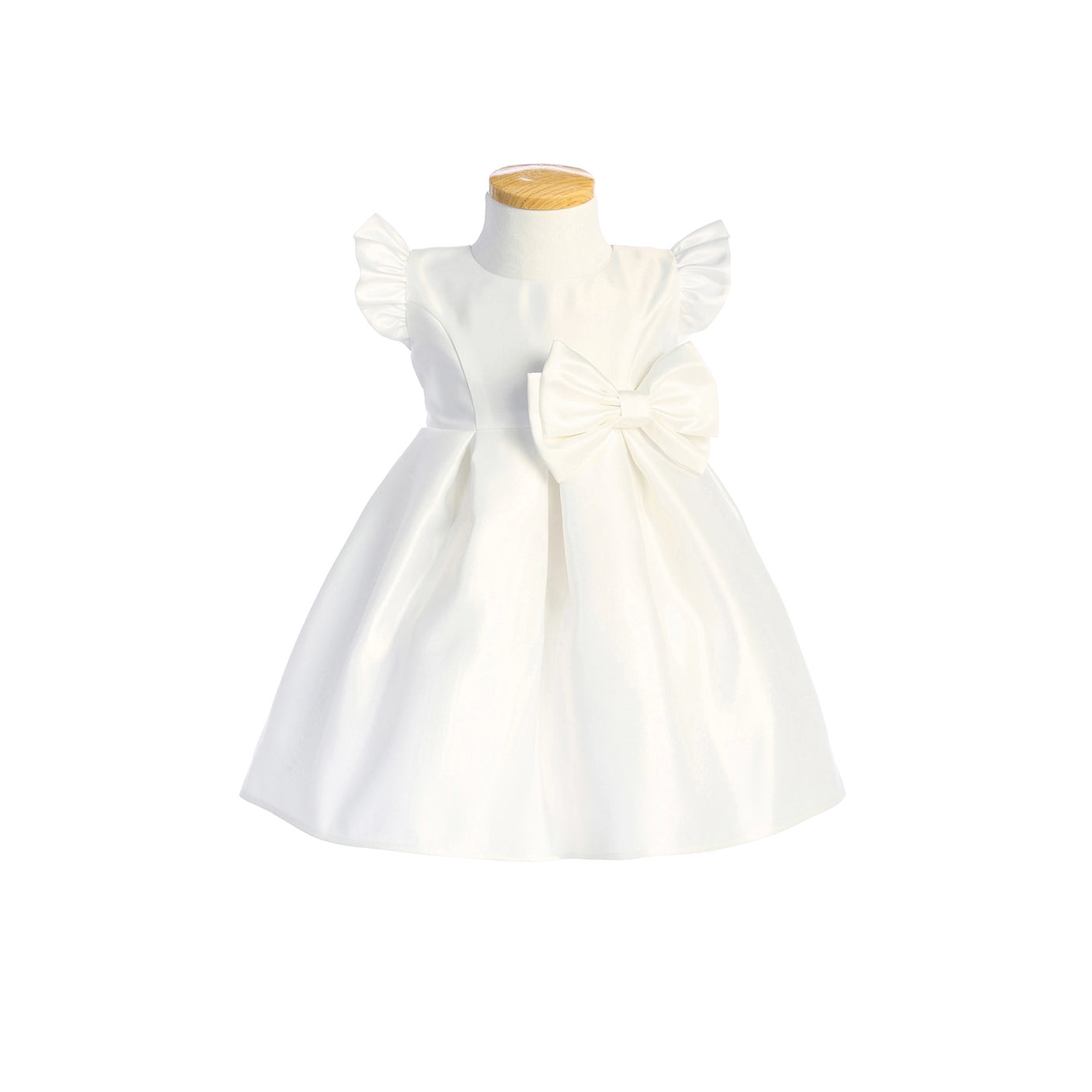 Satin pleated flutter sleeve with bow detail.