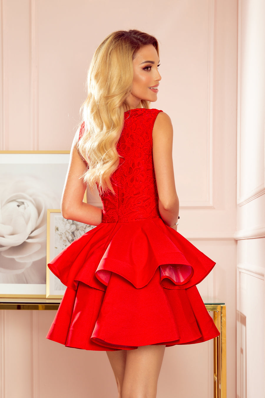 Numoco 321-1 Exclusive Dress With Lace Neckline - Red-numoco-Red-XS-Urbanheer