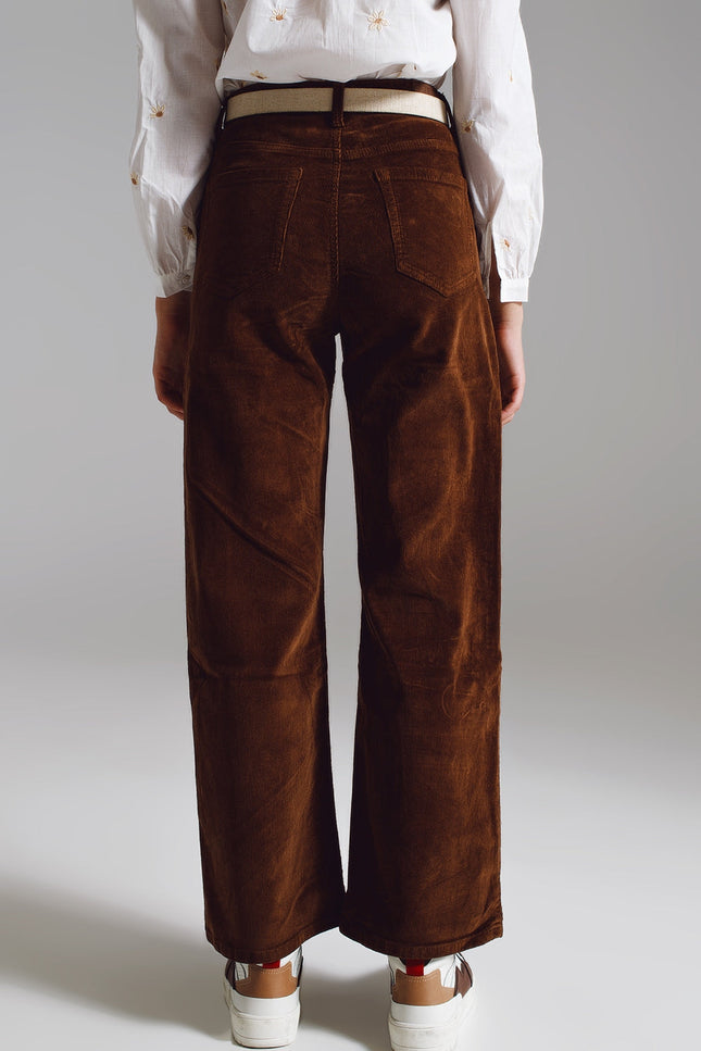 Cropped Cord Pants in Brown