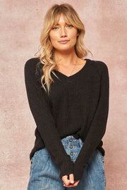 Solid Knit V-Neck Raglan Sweater-Promesa USA-S-Urbanheer