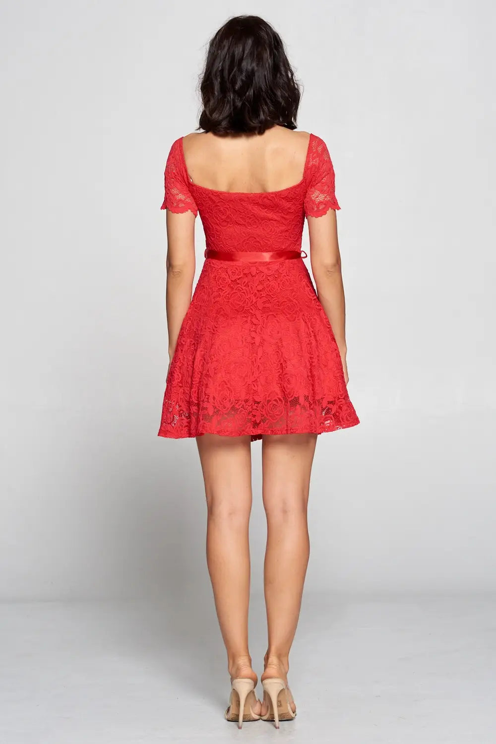 Ribbon Tie Lace Dress.-Chocolate.-S-Urbanheer