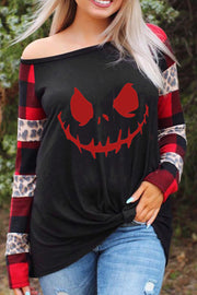 Black Halloween Leopard-printed-plaid-splicing-blouse-black-UHXC-Black-(US 4-6)S-Urbanheer