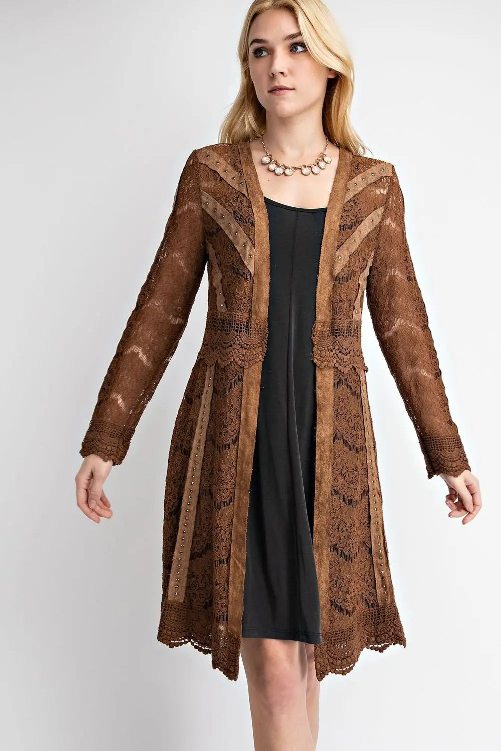 Lace Jacket With Studded Suede Details-Vocal-S-Urbanheer