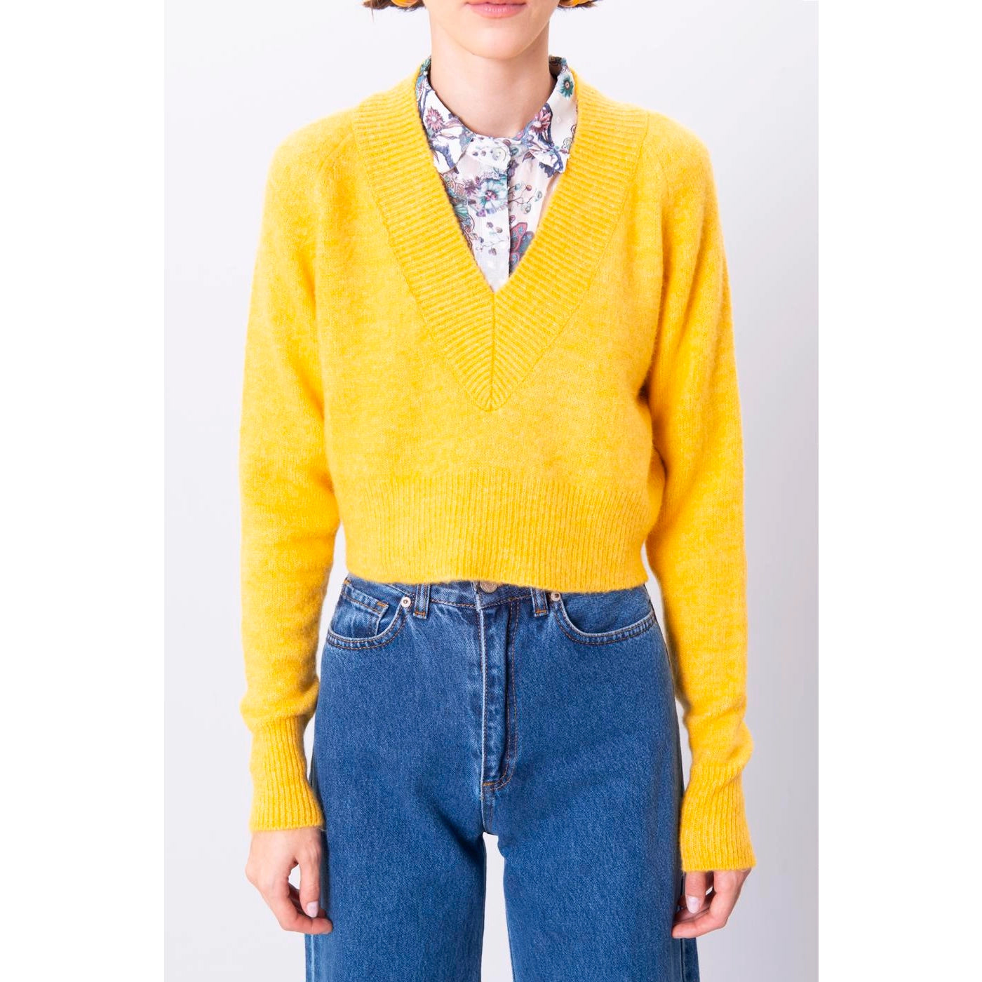 Yellow V-Neck Crop Sweater-BSL-XS-Urbanheer