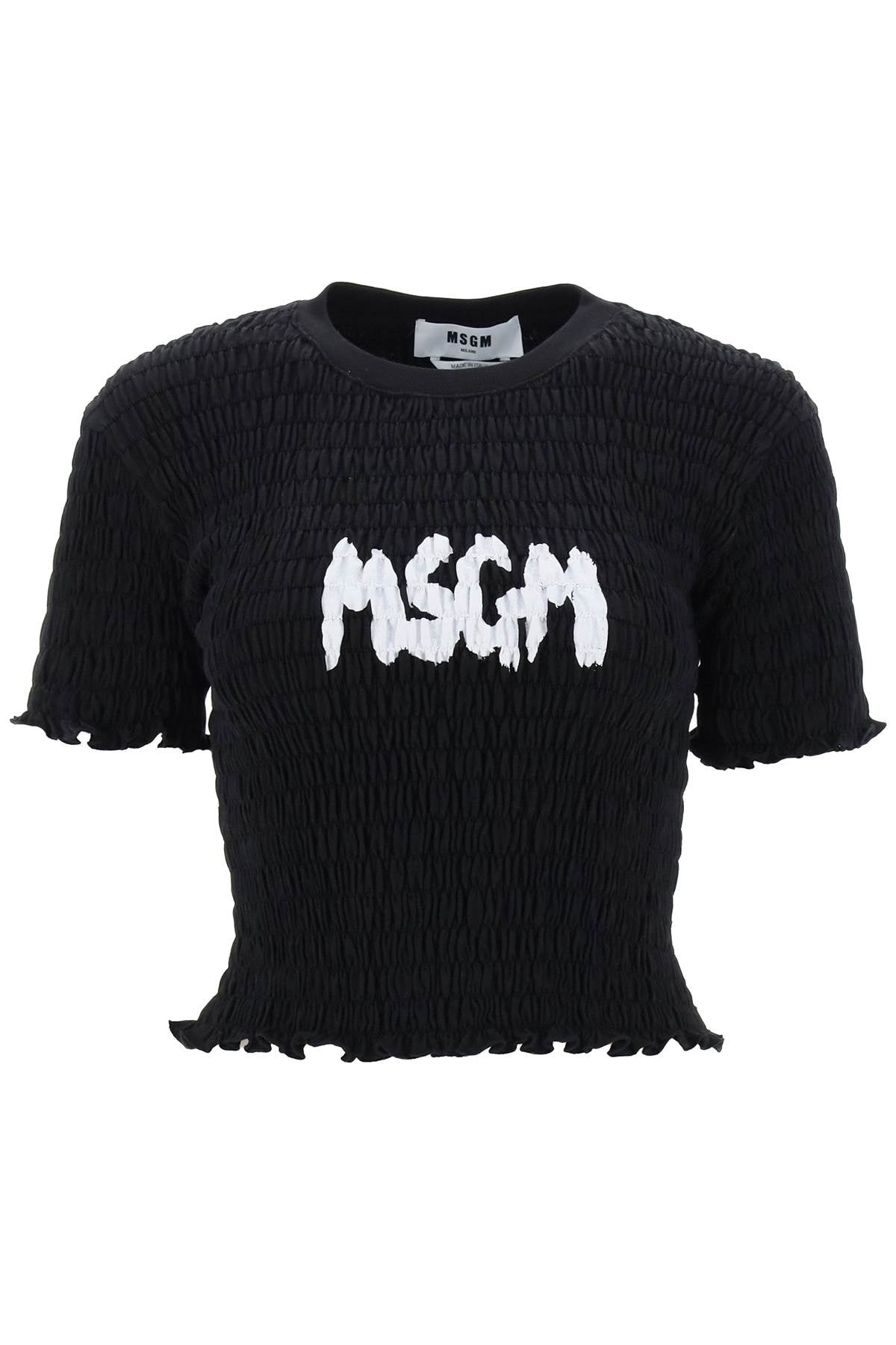 Msgm smocked t-shirt with logo print-MSGM-XS-Urbanheer