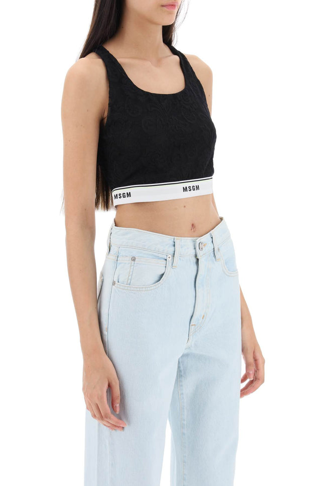Msgm sports bra in lace with logoed band-MSGM-Urbanheer