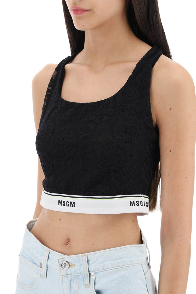 Msgm sports bra in lace with logoed band-MSGM-Urbanheer