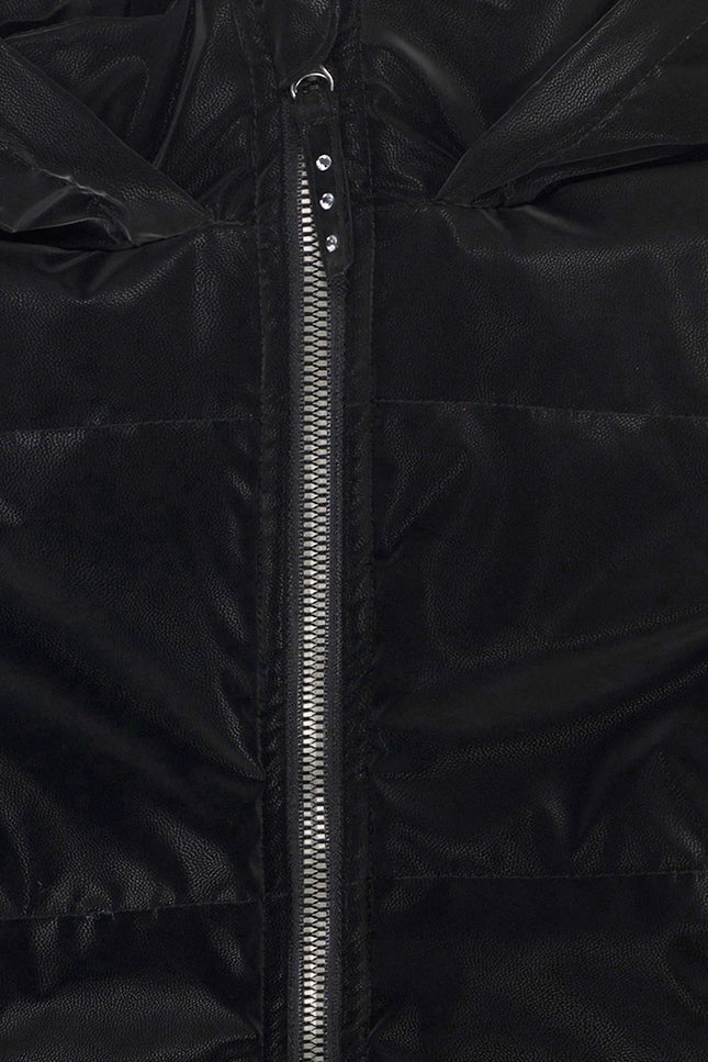 Ubs2 Girls' Down Jacket In Faux Leather In Black.-UBS2-Urbanheer