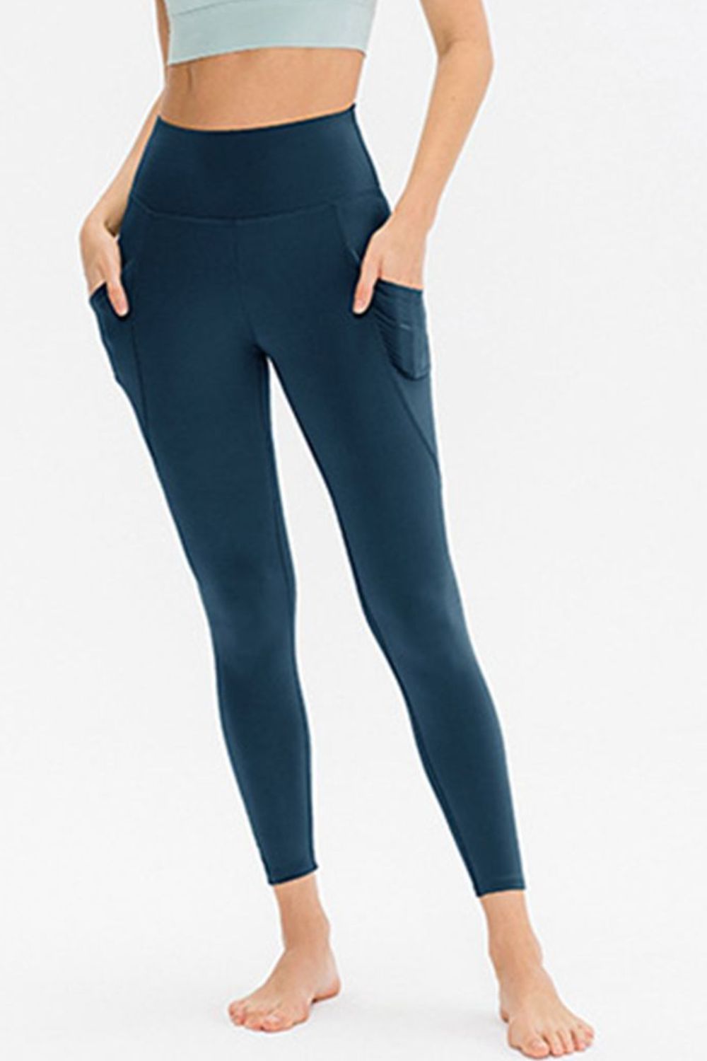 Slim Fit Long Active Leggings with Pockets-Street 360-Deep Teal-S-Urbanheer