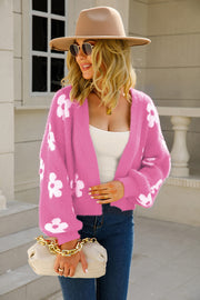 Floral Open Front Fuzzy Cardigan-Street 360-Fuchsia-S-Urbanheer