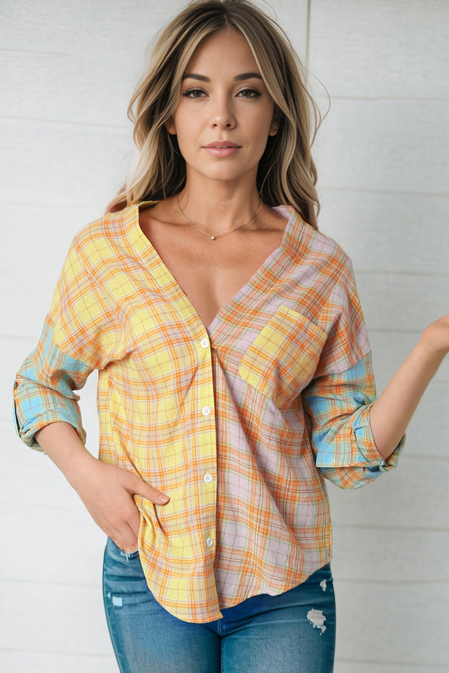 Open Front Buttoned Long Sleeve Shirt With Pocket-UHX-Banana Yellow-S-Urbanheer