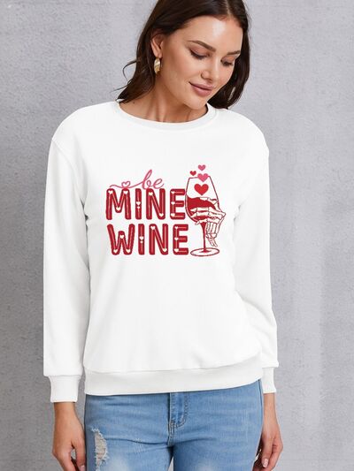 Be Mine Wine Round Neck Long Sleeve Sweatshirt-UHX-White-S-Urbanheer