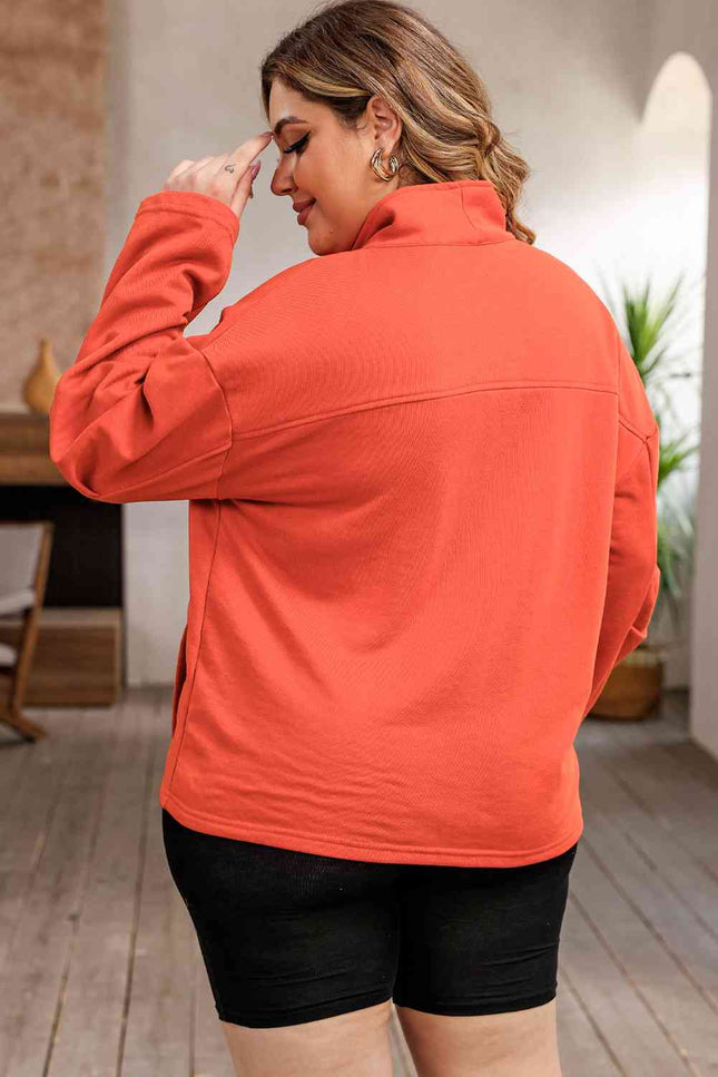 Plus Size Zip-Up Dropped Shoulder Sweatshirt-UHX-Urbanheer