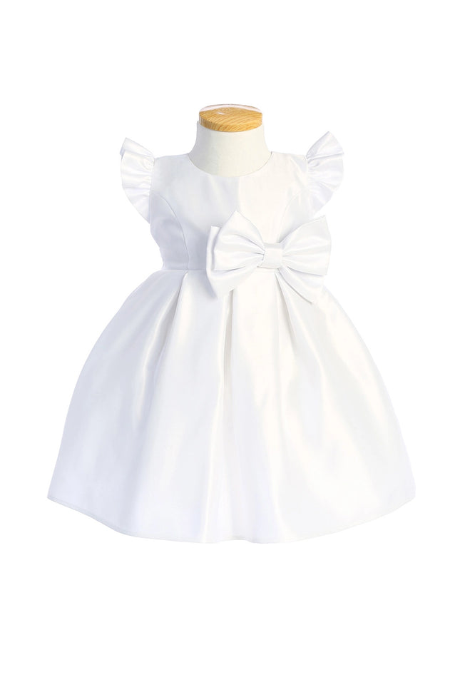 Satin pleated flutter sleeve with bow detail.-sweet kids-2-Urbanheer