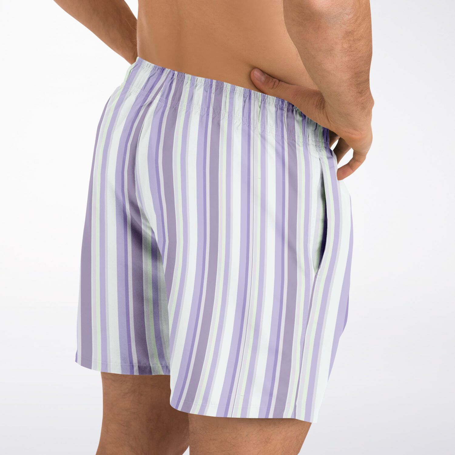 Lavender Stripes 5.5" Men Swim Shorts-Subliminator-XS-Urbanheer