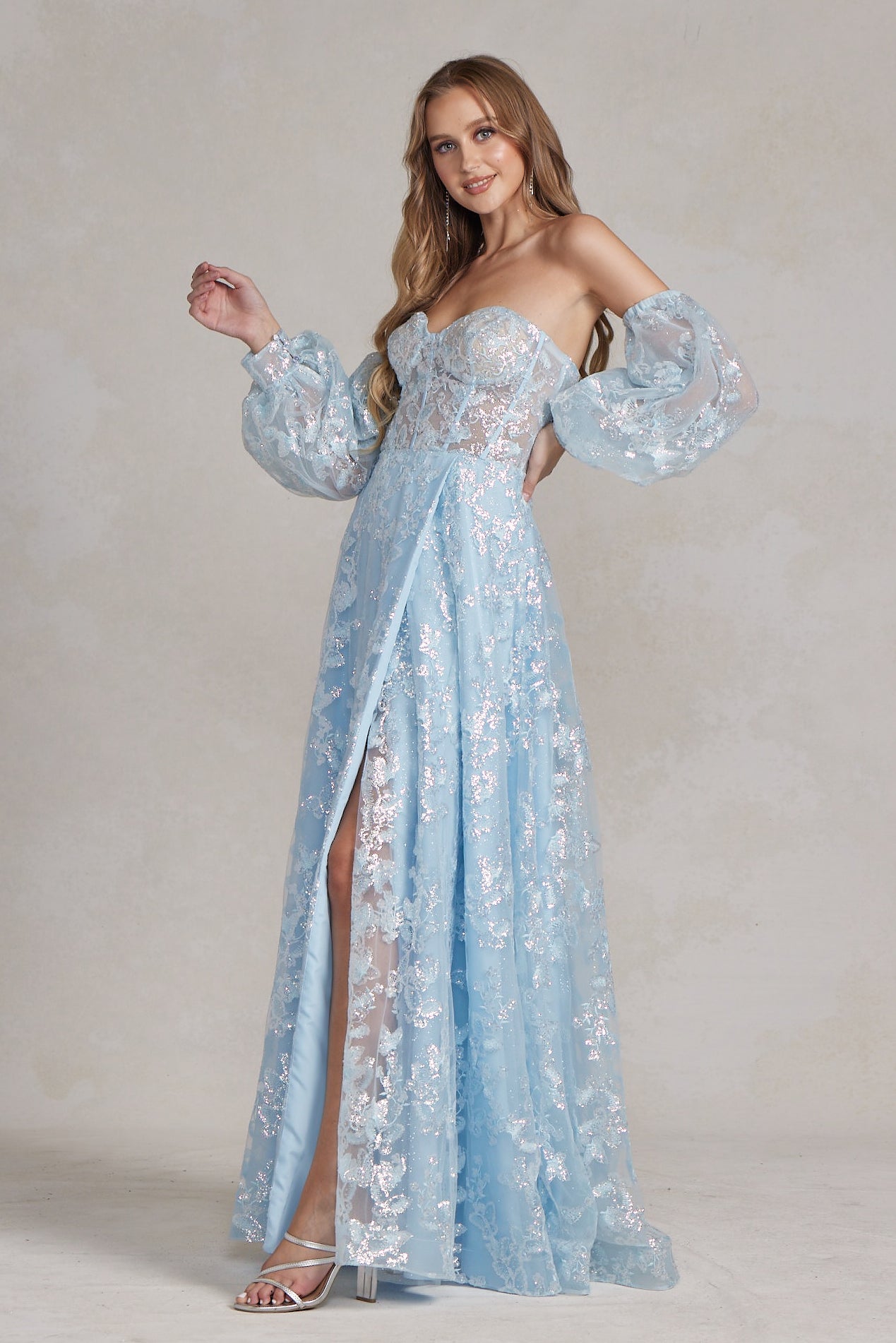 Off Shoulder Sweetheart Sheer Bodice Dress-NXAB-00-BLUE-Urbanheer