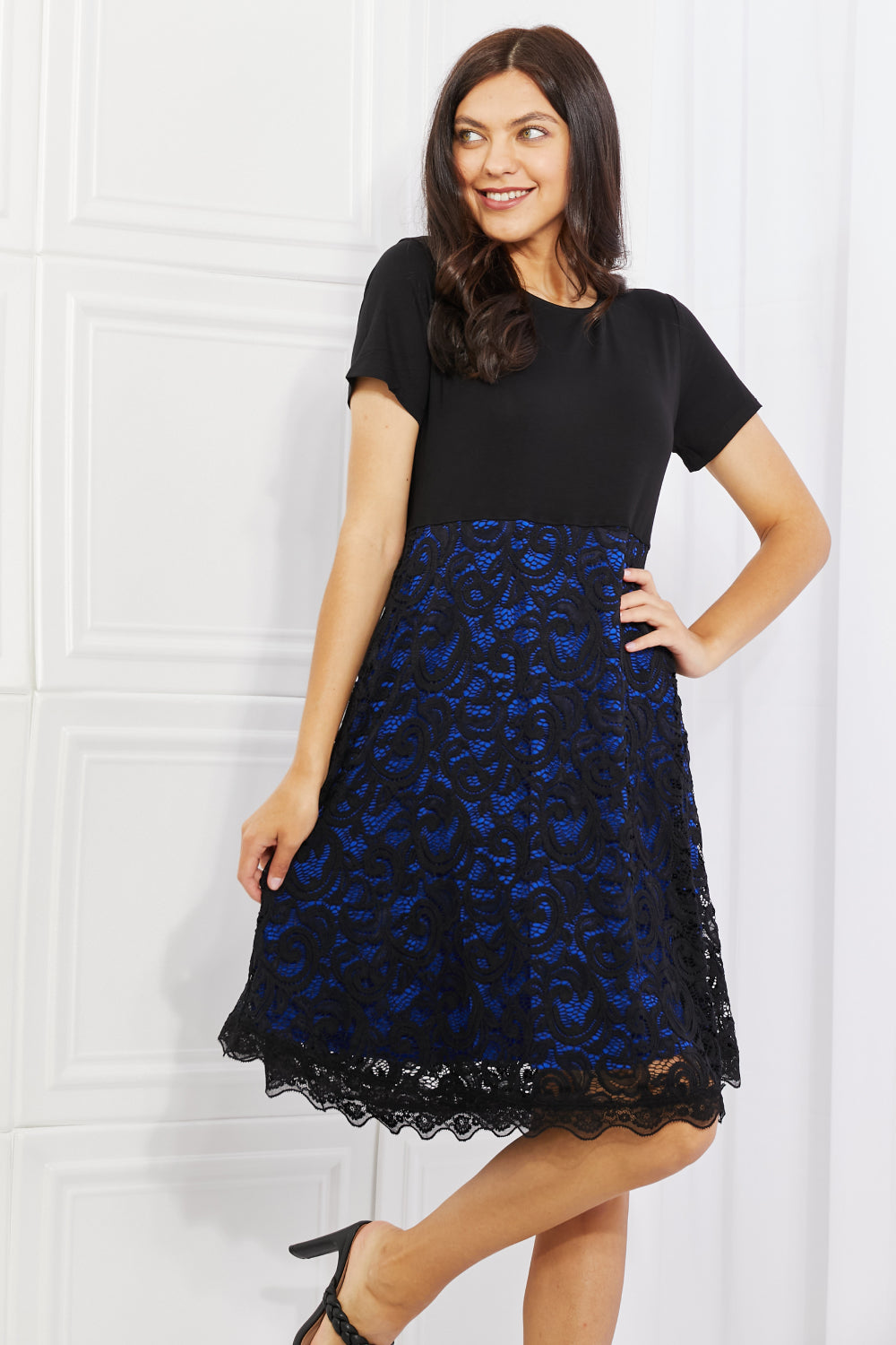 Yelete Full Size Contrasting Lace Midi Dress-Street 360-Navy-S-Urbanheer
