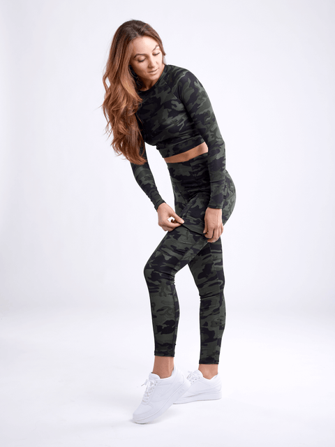 High-Waisted Leggings with Side Cargo Pockets-JupiterGear-French Camo-Small / Medium-Urbanheer