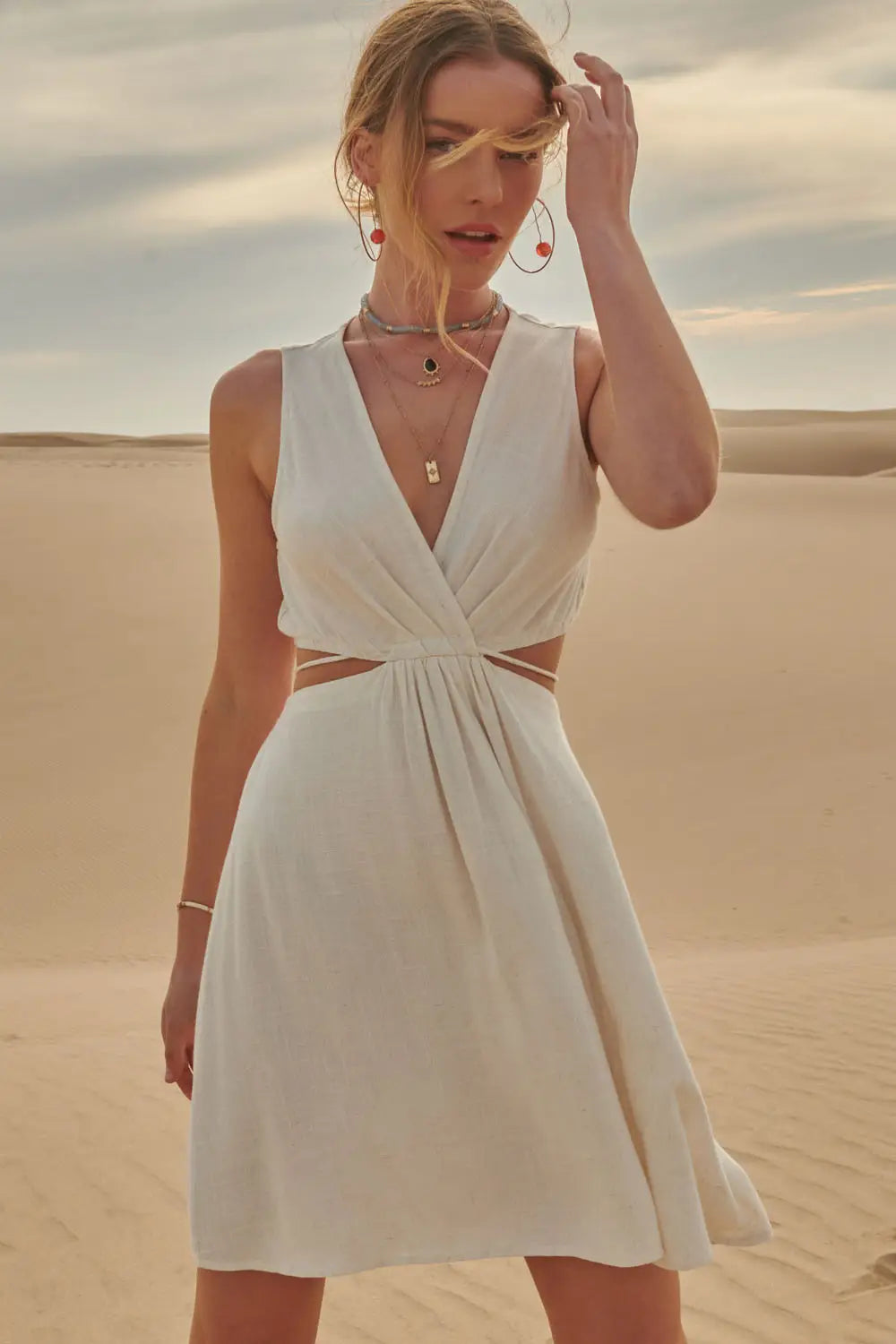 Woven Sleeveless Surplice Mini Dress -Apparel & Accessories-Promesa USA-S-Urbanheer