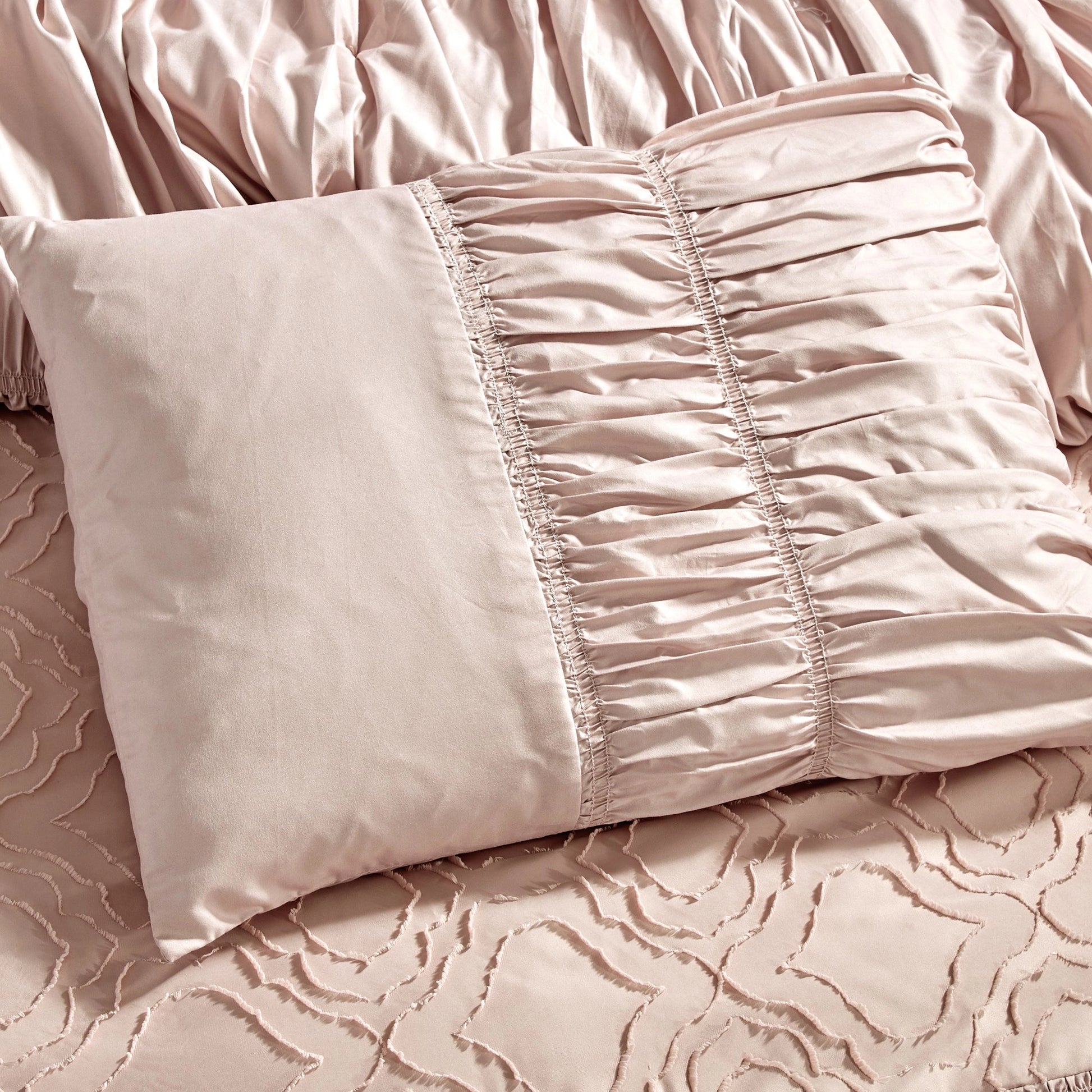 Ultra Soft Ruffle Pink Pleated Comforter - 7 Piece Set-linen mart-King-Urbanheer