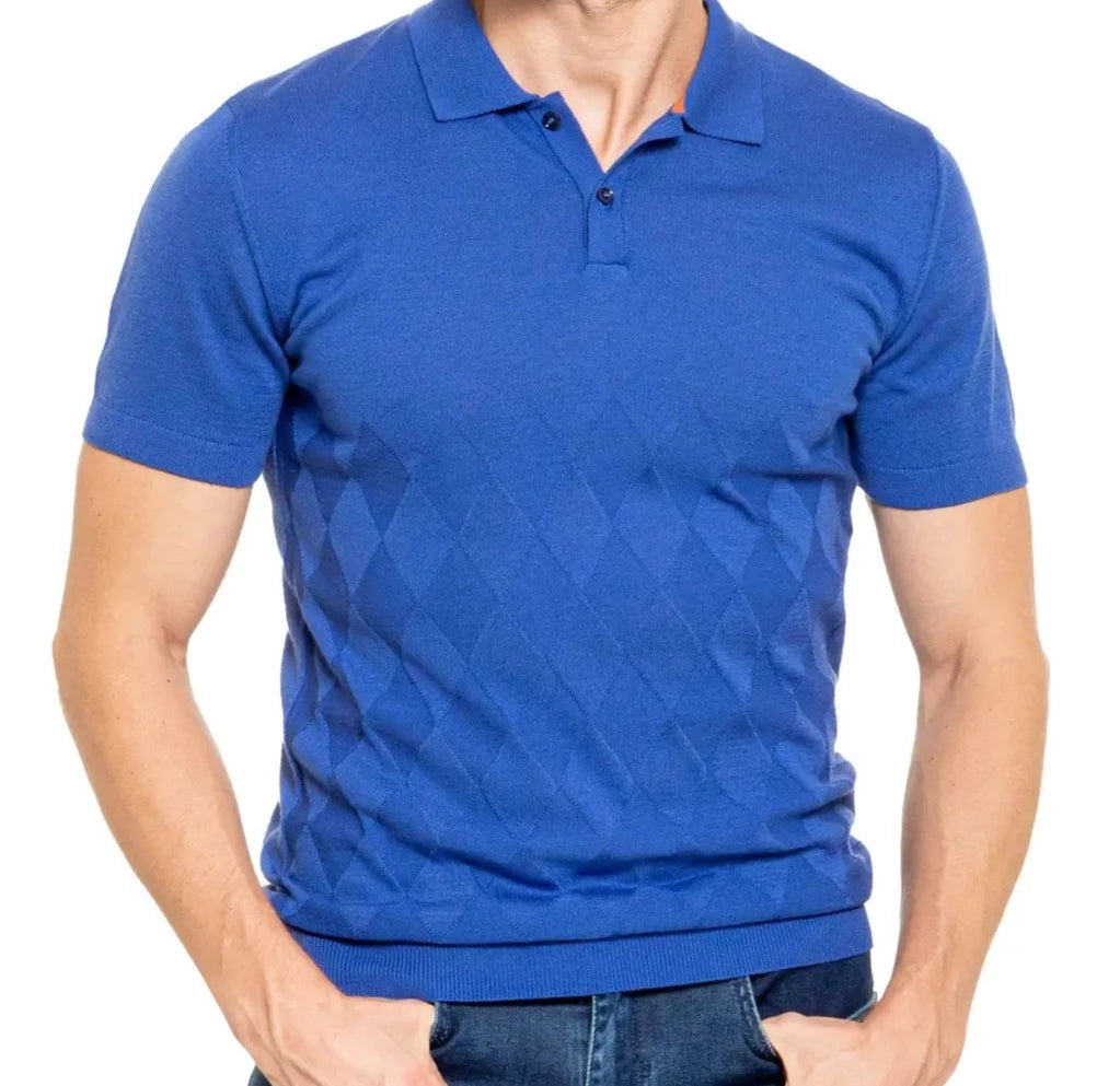 Argyle Knit Polo - Blue-Clothing - Men-Eight X-M-Urbanheer