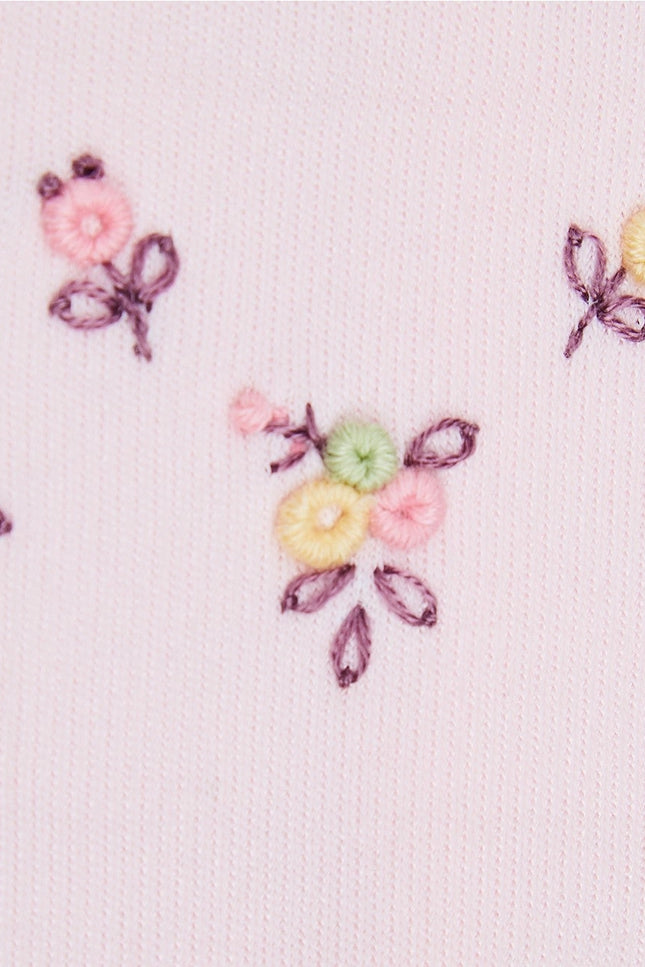 Pink Knit Floral Footies.