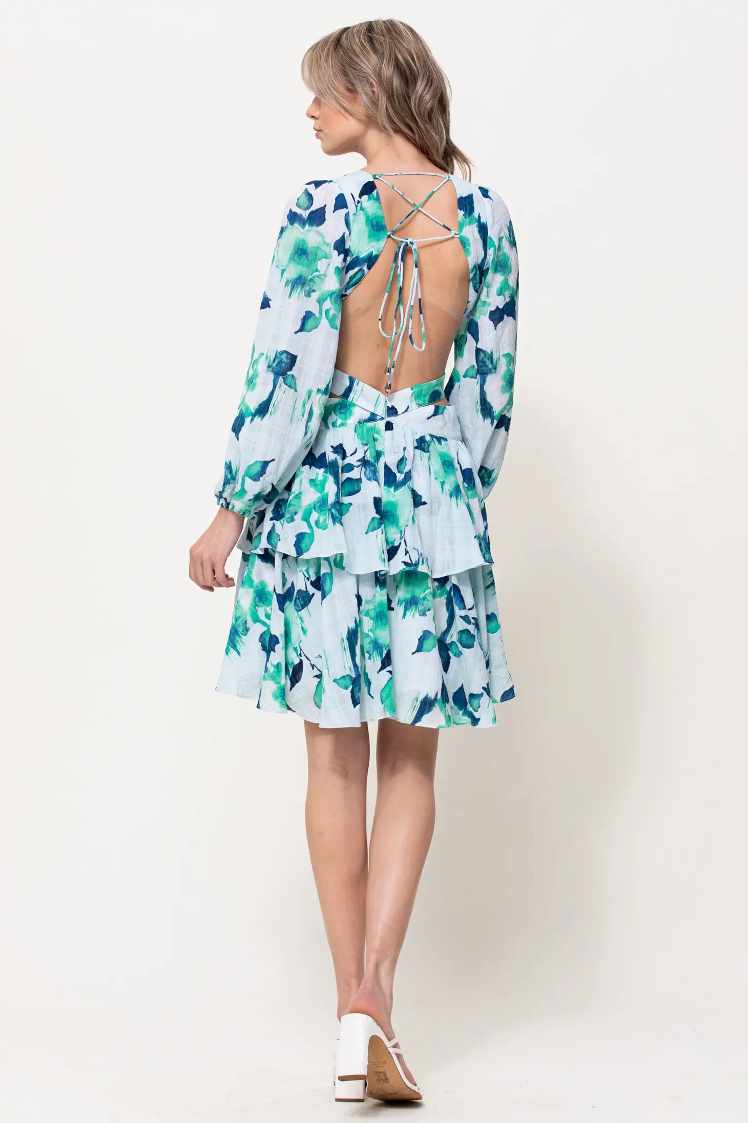 Front Buckle Detail Cut Out Mini Dress-Neon Blush-S-Green-Urbanheer