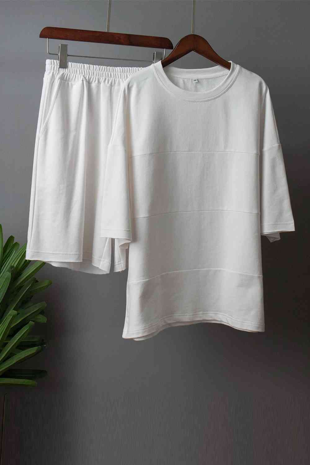 Round Neck Long Sleeve Top And Shorts Set-Street 360-Banana Yellow-S-Urbanheer