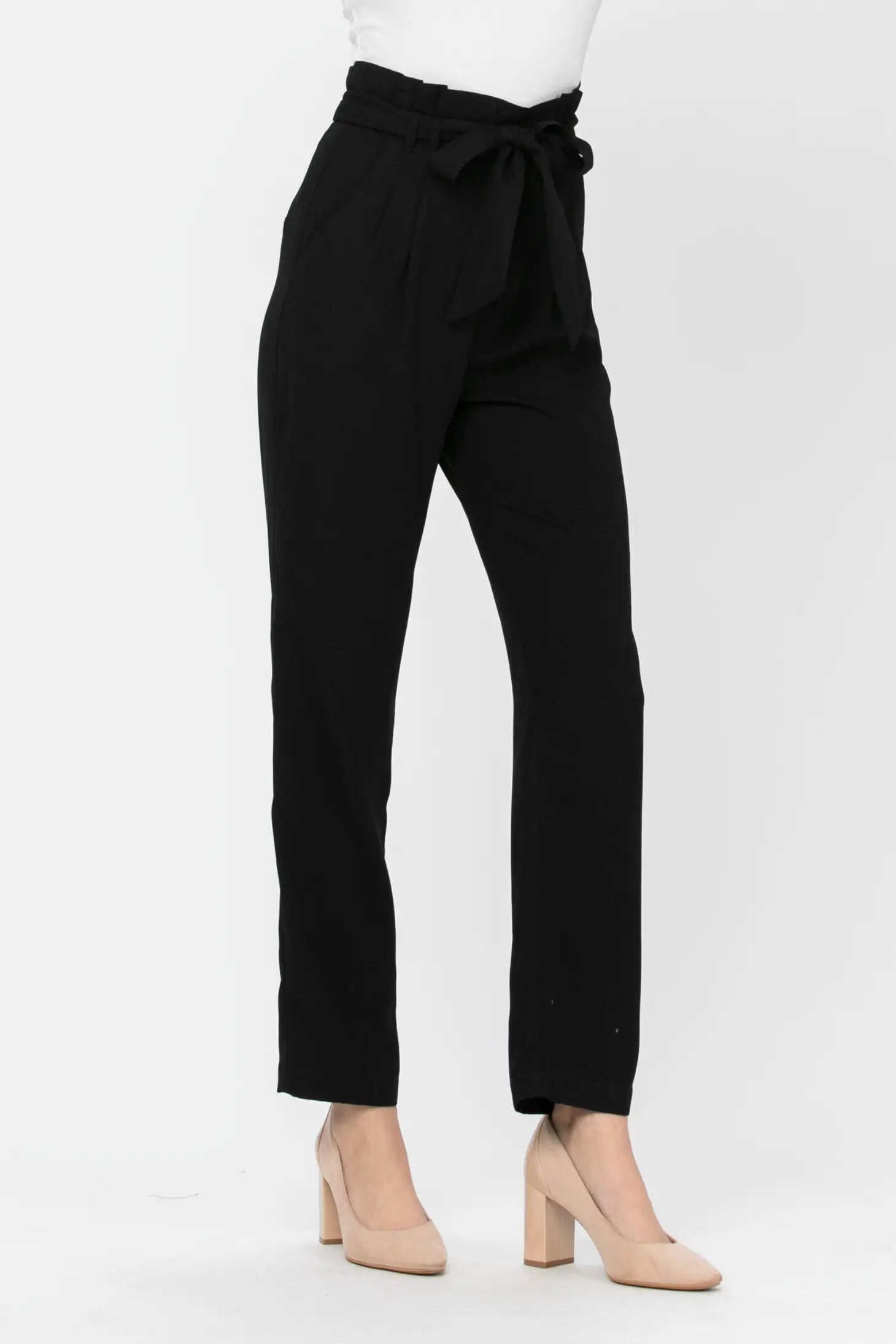 Belted Detail Straight Pants - Black-Neon Blush-S-Urbanheer