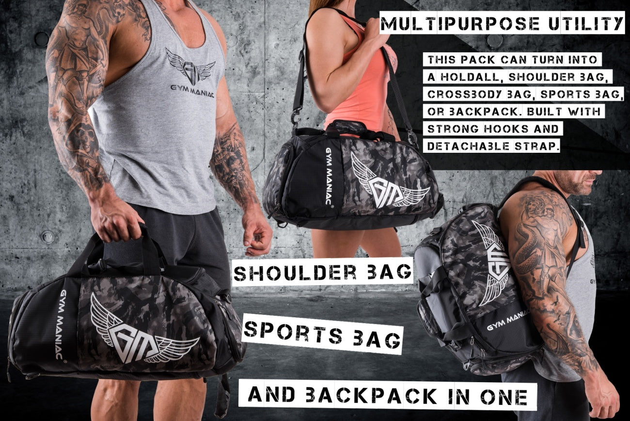 Gym Maniac Gm 3-Way Gym Bag - Camo Gray-Gym Maniac GM s.r.o.-Urbanheer