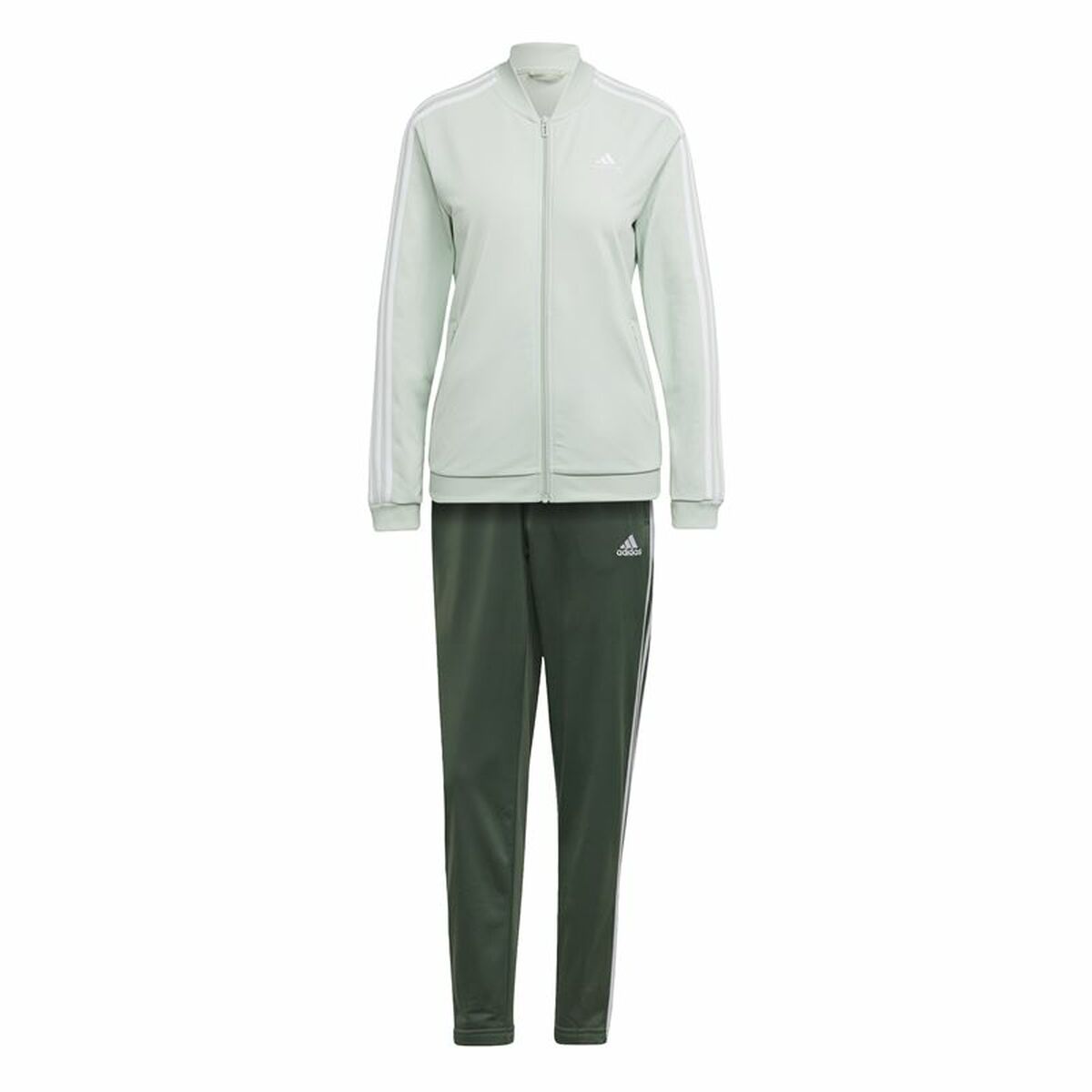 Grey adidas tracksuit with green stripes Clearance