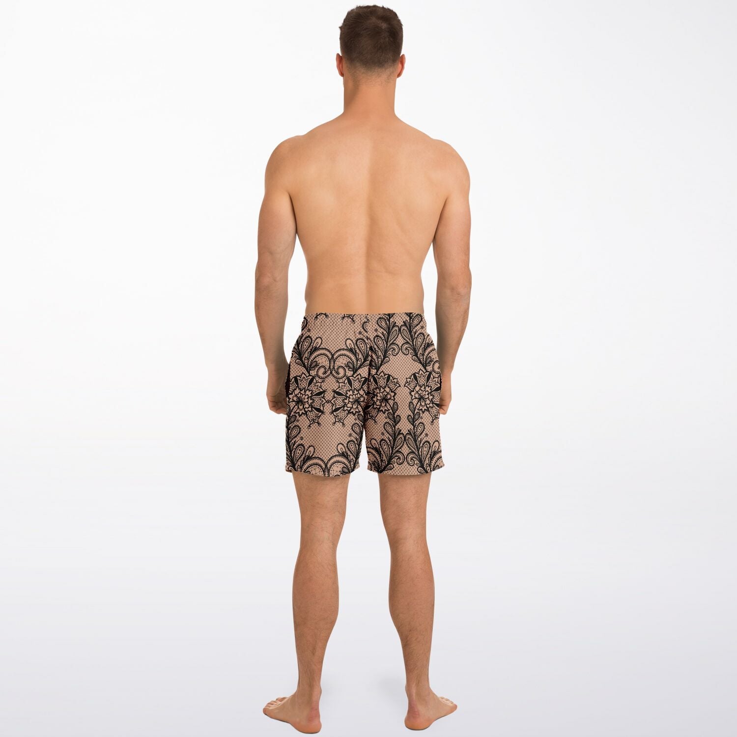 Black & Nude Lace 5.5" Men Swim Trunks-Subliminator-XS-Urbanheer