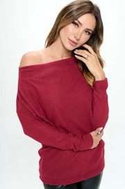 Burgundy Brushed Knit Off The Shoulder Top.-Renee C.-S-Urbanheer