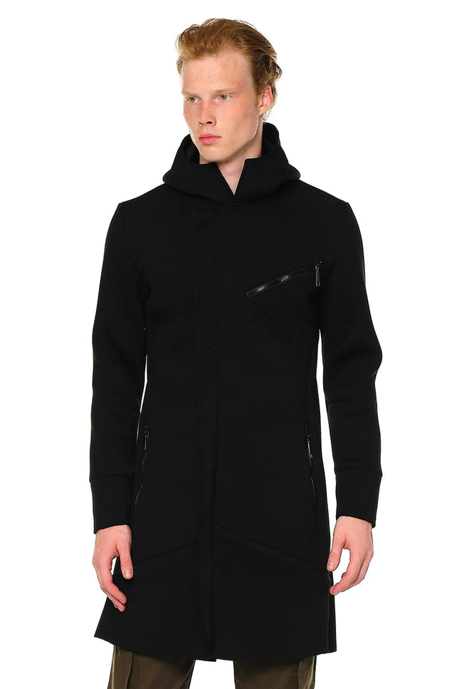 Linear Hooded Long Knit Zipper Jacket - Black-Clothing - Men-Ron Tomson-Urbanheer