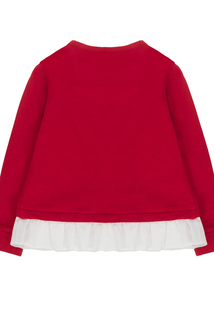 Ubs2 Girls Red Stretch Cotton Fleece Sweatshirt With Frill.-UBS2-Urbanheer