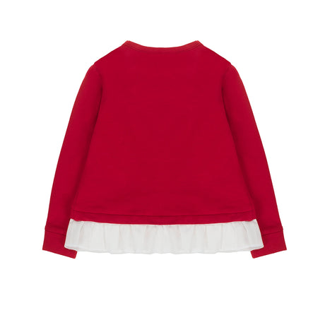 UBS2 Girls red stretch cotton fleece sweatshirt with frill.