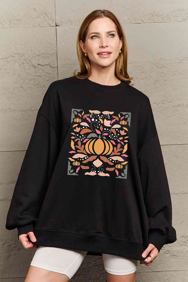 Simply Love Full Size Graphic Dropped Shoulder Sweatshirt-UHX-Black-S-Urbanheer
