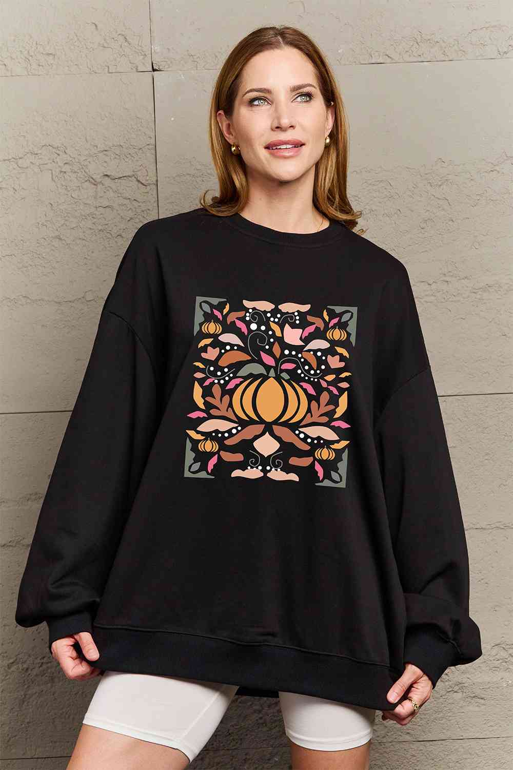 Simply Love Full Size Graphic Dropped Shoulder Sweatshirt-Street 360-Black-S-Urbanheer