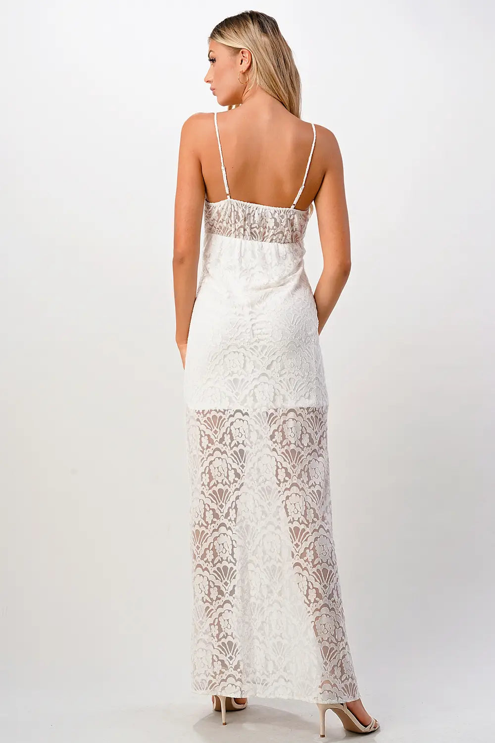 Front Slit Lace Maxi Dress - White-MILEY + MOLLY-S-White-Urbanheer