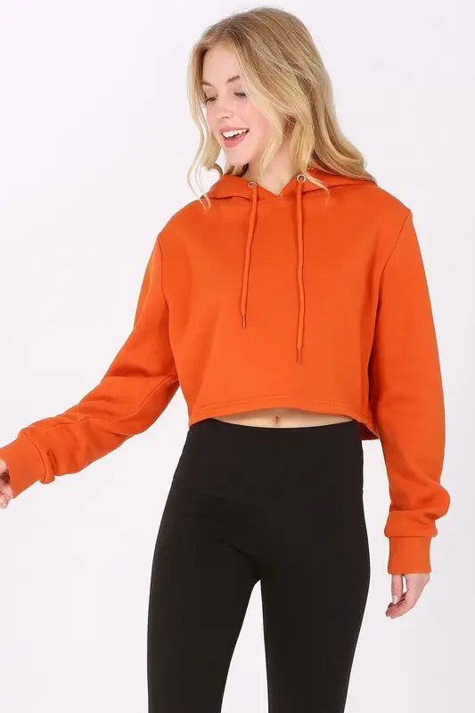 Active Fleece Lined Cropped Pullover Hoodie Sweatshirt-Newself Collection-S-Orange-Urbanheer