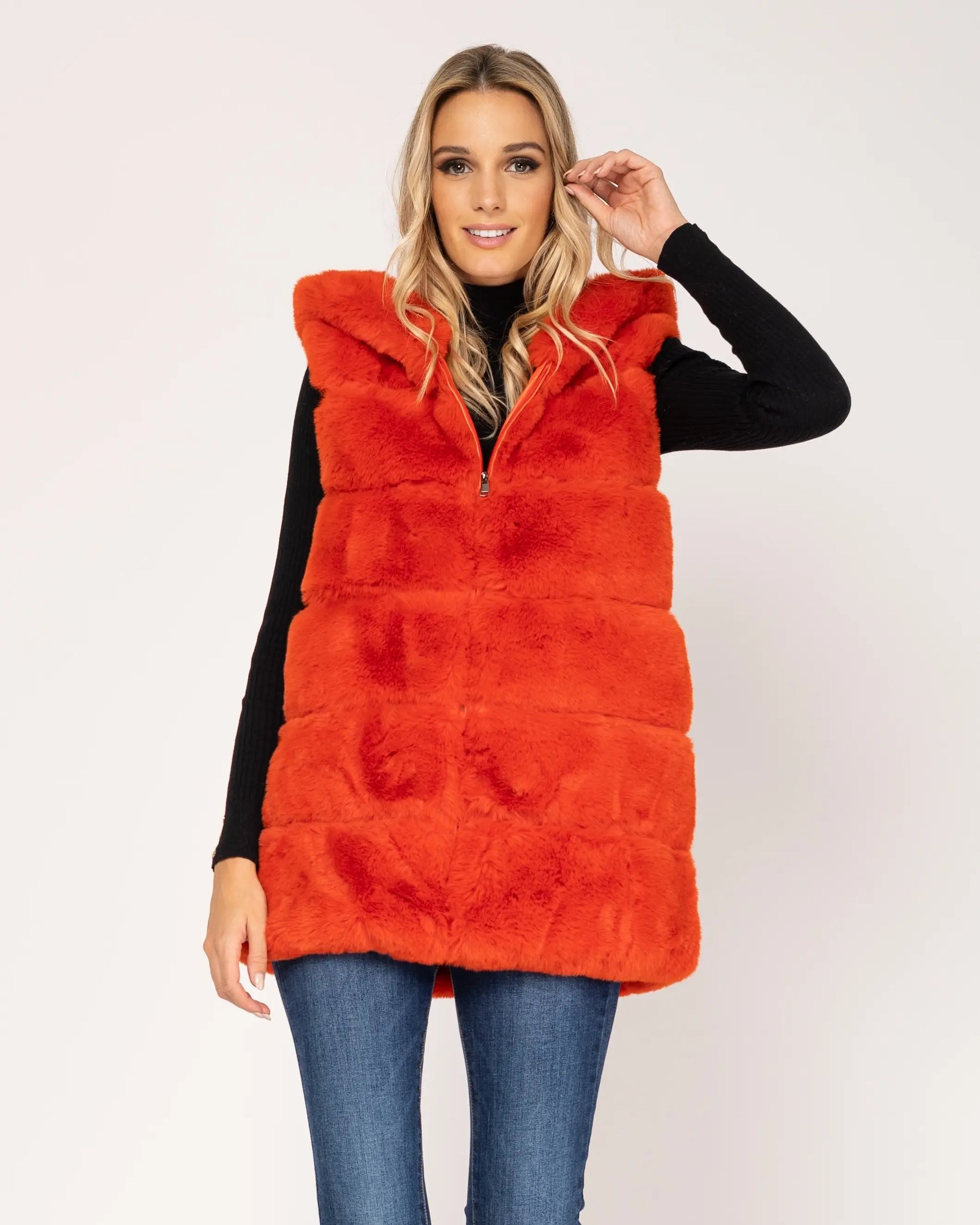 New Fur Vest Coat - Orange-Tantra-S-Urbanheer