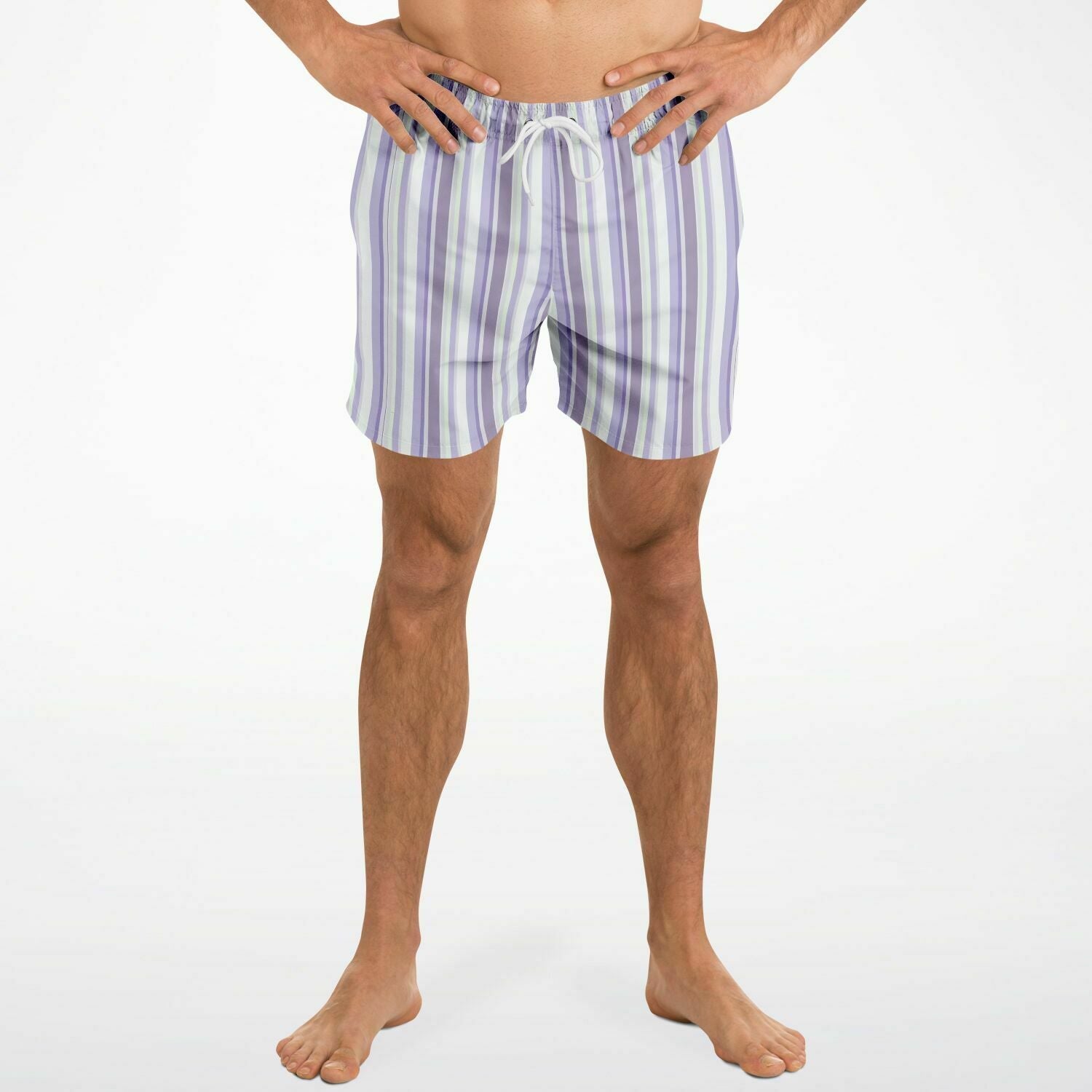 Lavender Stripes 5.5" Men Swim Shorts-Subliminator-XS-Urbanheer