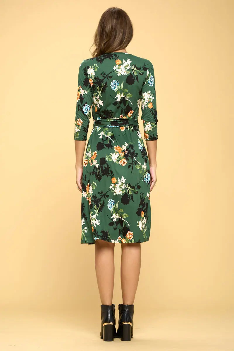 Floral Print V Neck Wrap Dress.-Renee C.-S-Urbanheer