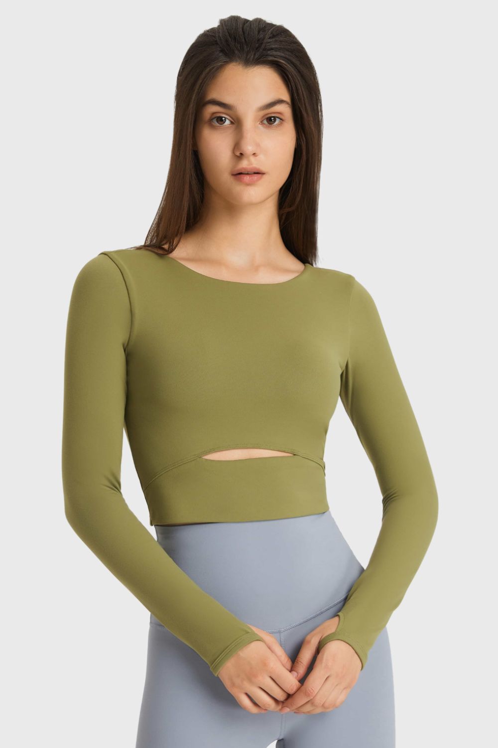 Cutout Long Sleeve Cropped Sports Top-Street 360-Blue-4-Urbanheer