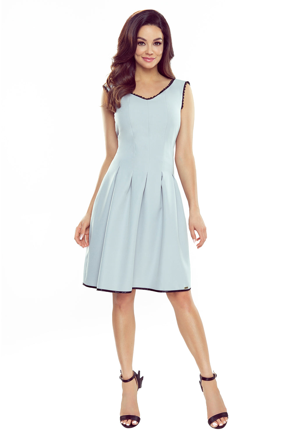 Bergamo 452-1 Flared Dress With Lace In The Neckline - Grey-bergamo-Grey-S-Urbanheer