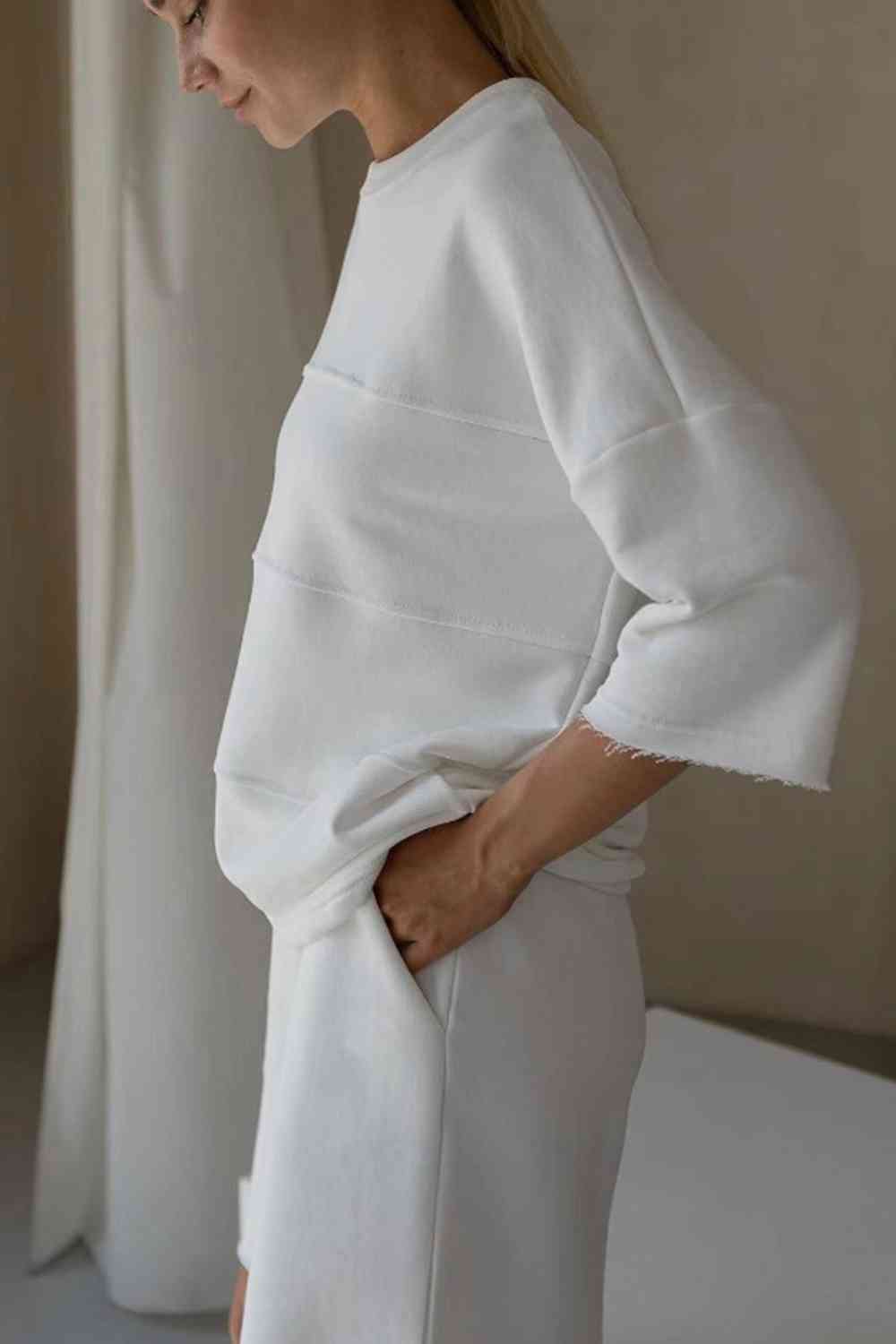 Round Neck Long Sleeve Top And Shorts Set-Street 360-Banana Yellow-S-Urbanheer