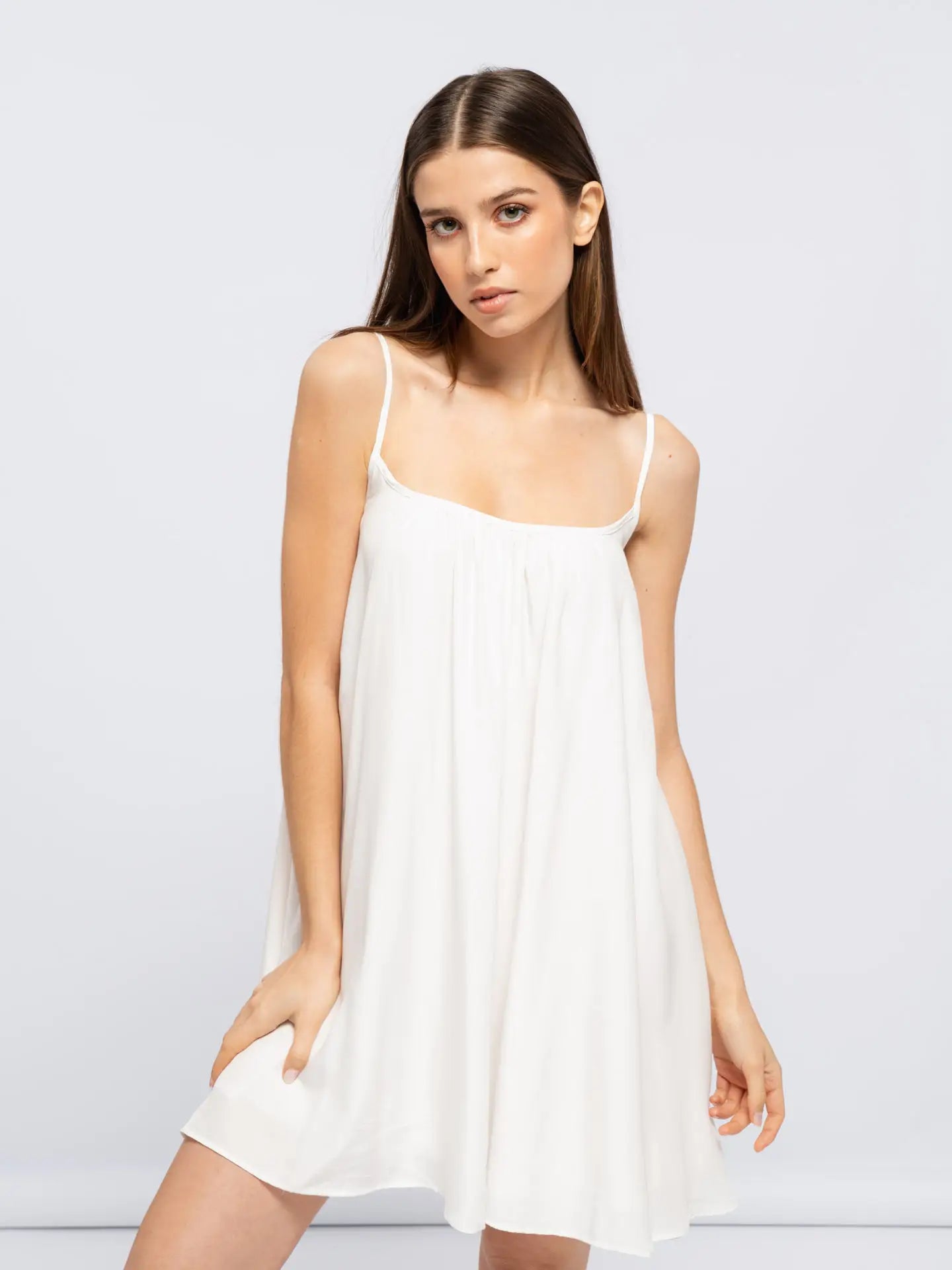 White Dress With Square Neckline-Dresses-SMF-S-Urbanheer