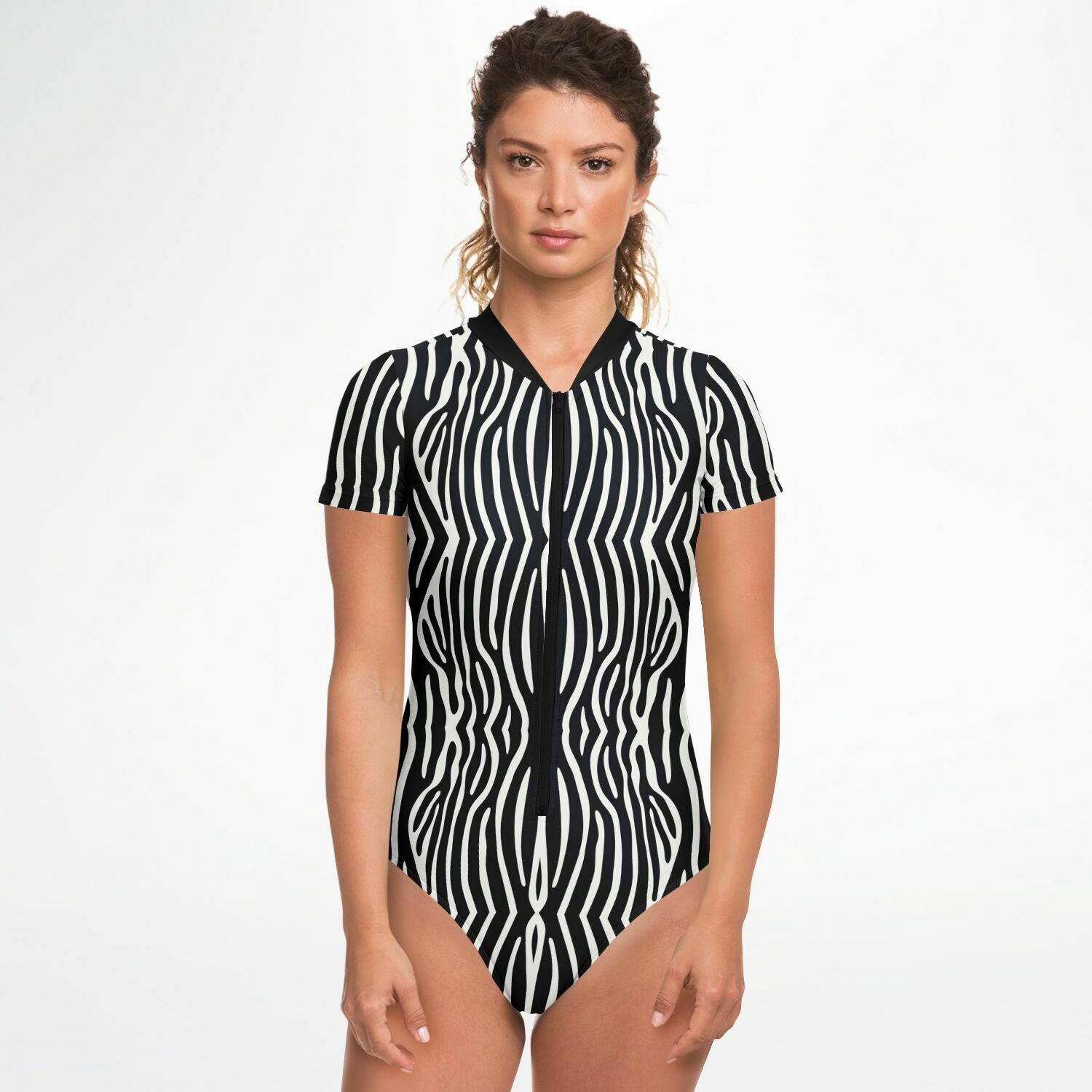 Graphic Zebra Short Sleeve Bodysuit-Subliminator-XS-Urbanheer