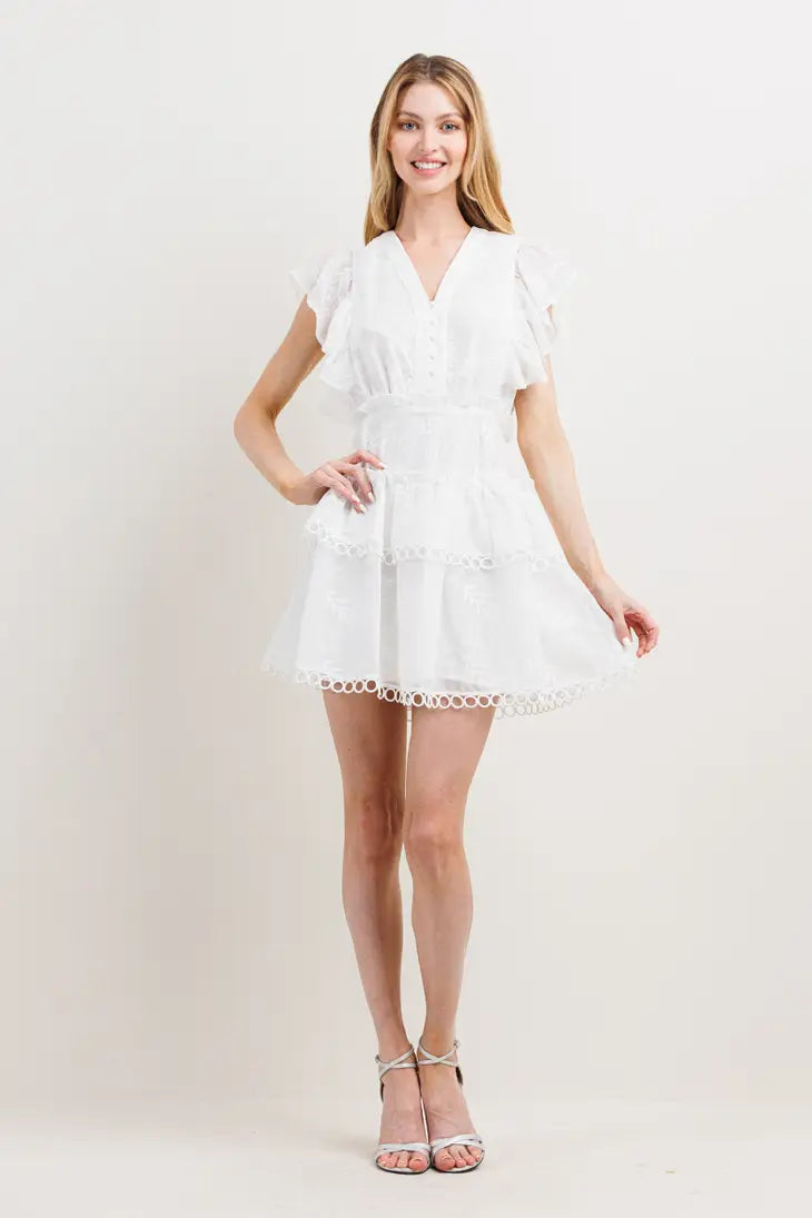 Ruffle Detail V Neck Mini Dress-Neon Blush-S-Urbanheer